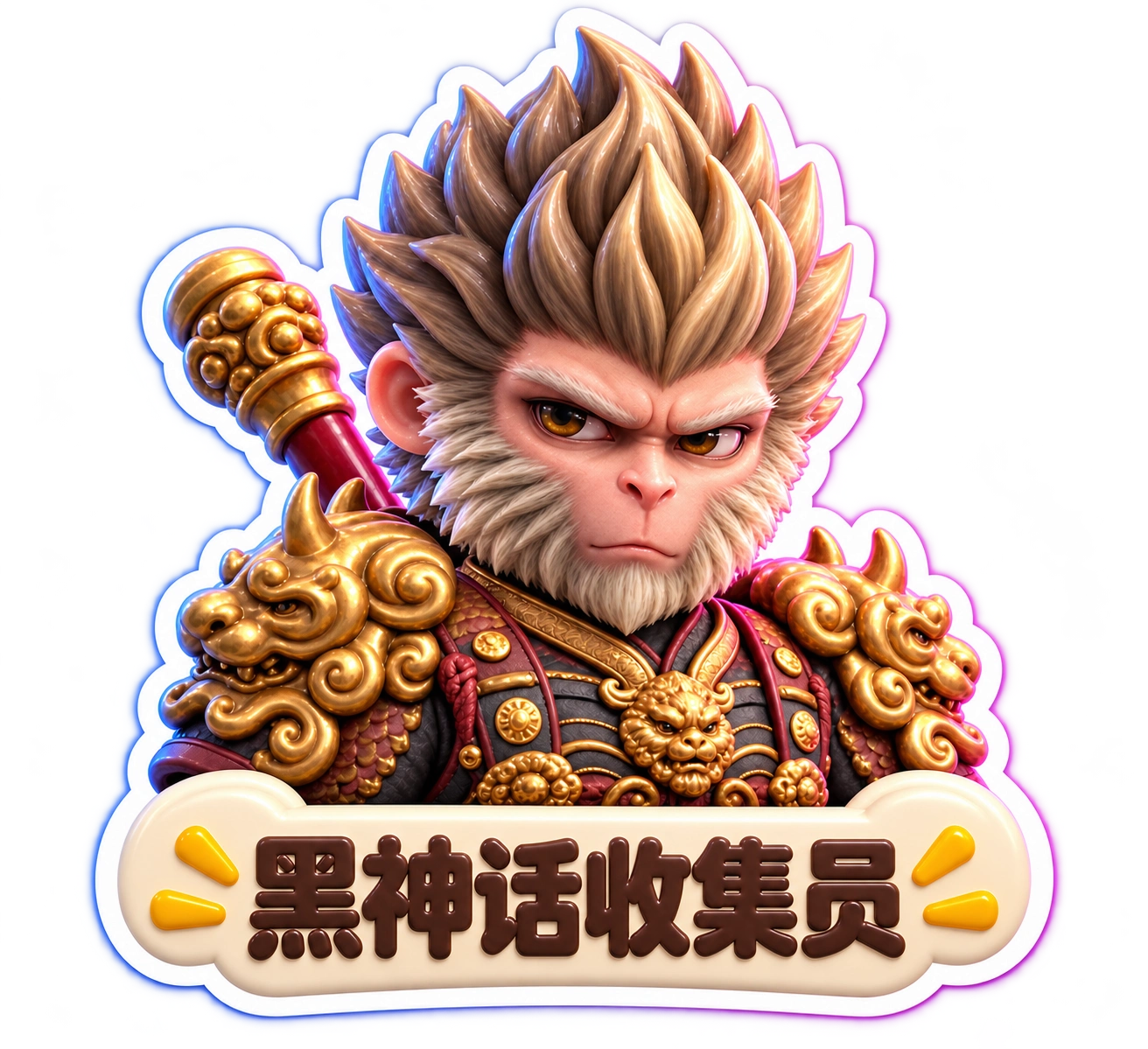 黑神话收集员，左蓝右粉轮廓光的金甲悟空